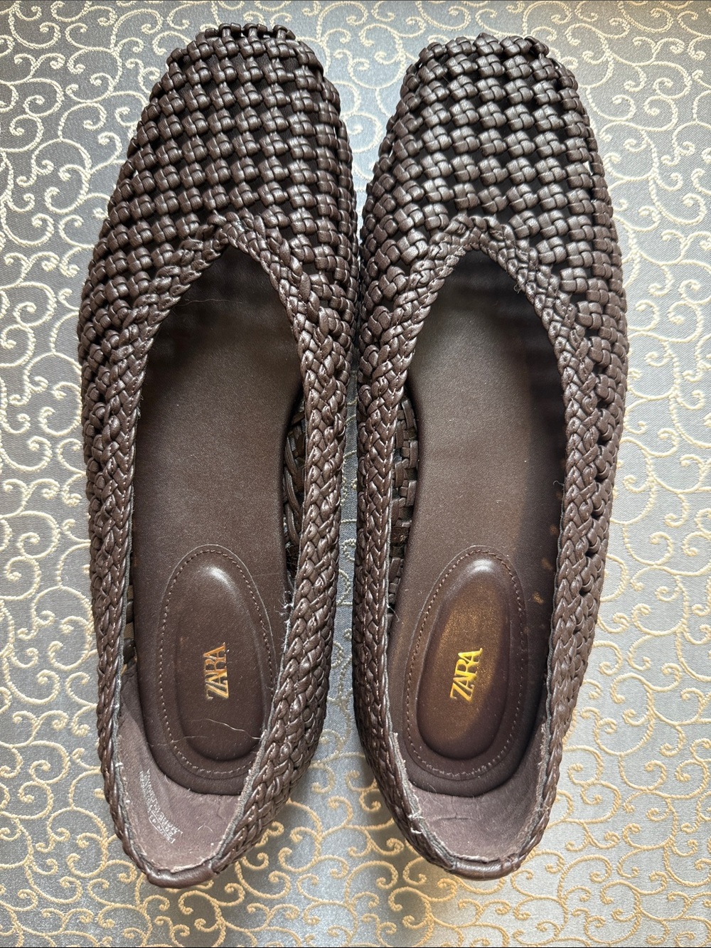 ZARA Dark Brown Woven Ballet Flats